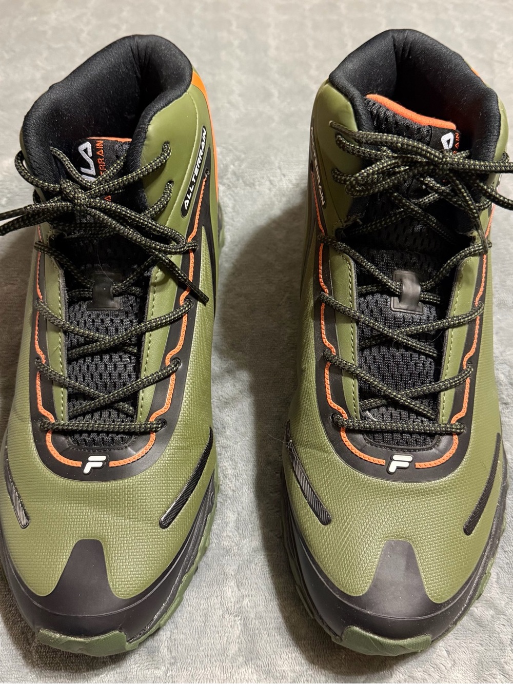 Fila Men's Olive Green and Black Athletic Lace-Up Shoes with Orange Trim
